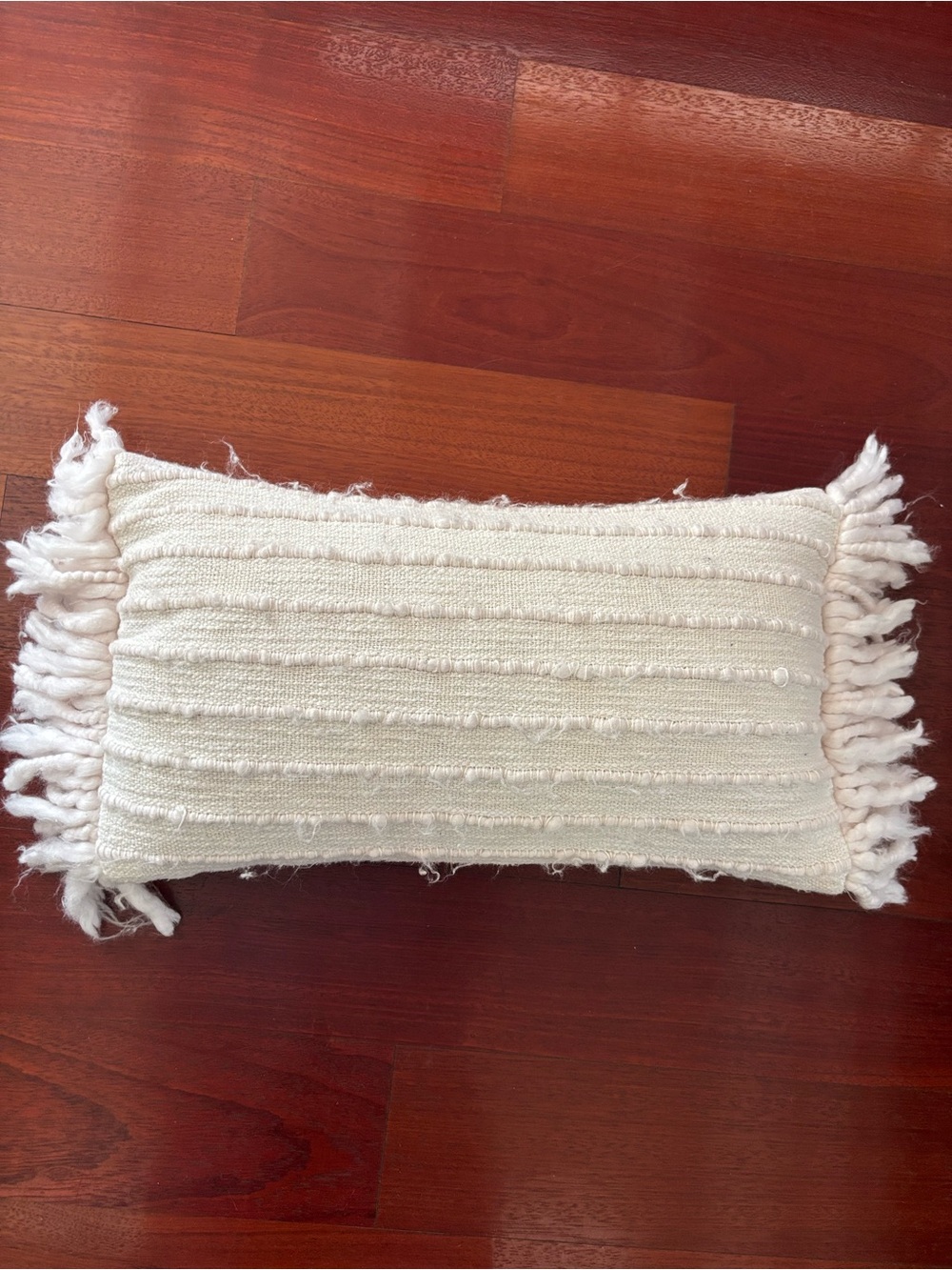 West Elm Cream Textured Fringe Lumbar Pillow